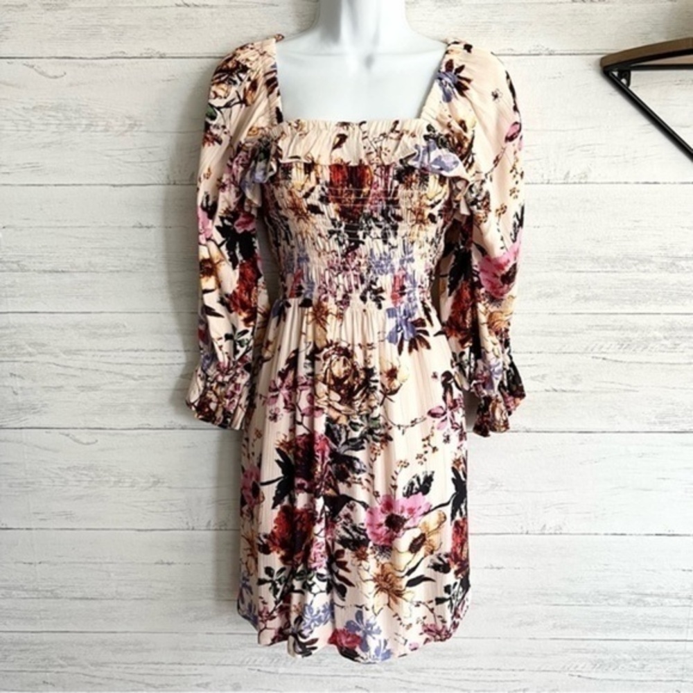 Angie Floral Smocked Ruffle Dress